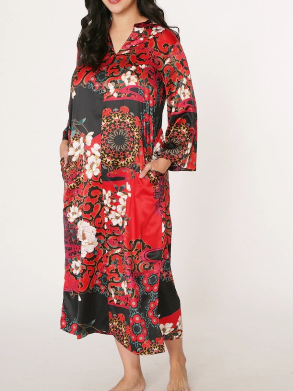 โจ N Natori Imperial Lotus Zip Caftan โ Red Multi - NWOTโจ